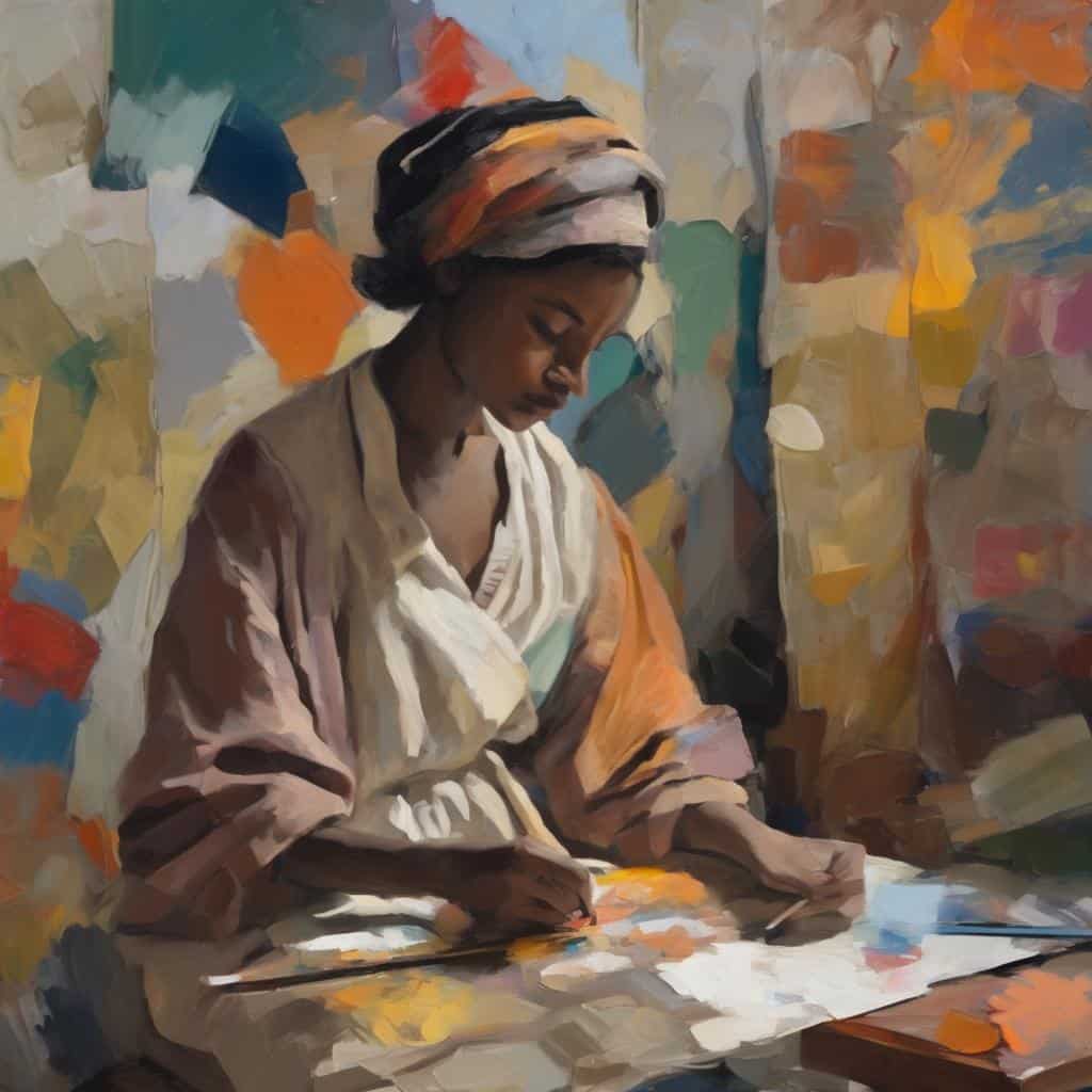 Γυναίκα καλλιτέχνης που εξερευνά τα όρια του χρόνου με ζωγραφική τέχνη.